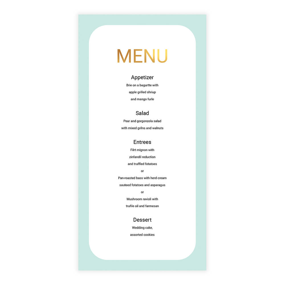 Minty Gold Menu